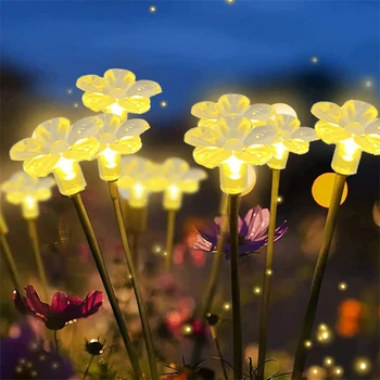 2 шт. Лампа с цветущей вишней, солнечный свет, наружные водонепроницаемые садовые фонари, декор, струящийся на ветру, Солнечная ландшафтная лампа для сада