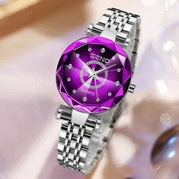 2023 Кристалл Элегантное платье Часы для женщин Люксовый бренд Водонепроницаемые Фиолетовые женские наручные часы из нержавеющей Стали Relogio Feminino