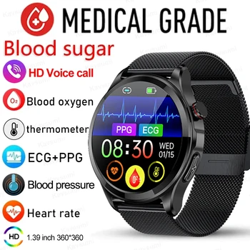 2023 Новые Смарт-Часы ECG + PPG с Неинвазивным уровнем глюкозы в крови, Мужские Часы с Bluetooth-Вызовом, Смарт-Часы Для Здоровья, Частота сердечных Сокращений, Android IOS