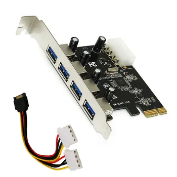 4-Портовая карта расширения PCIE-USB 3.0 Адаптер PCI Express Pcie Card 4-Портовый USB 3.0 с 15-контактным кабелем питания Sata