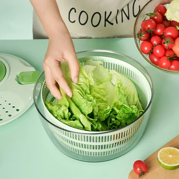 4л Зеленая сушилка для овощей с ручным управлением, Многоразовый фильтр для мытья овощей, инструмент для салата из овощей