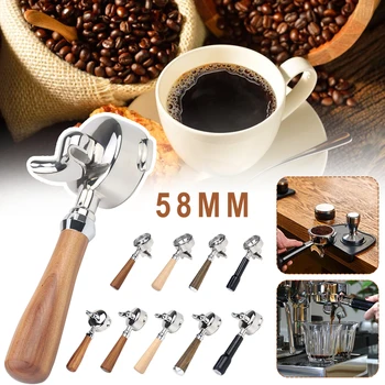 58 ММ Ручка для кофемашины Из Нержавеющей Стали с Одинарным/двойным отверстием, бездонный фильтр, твердый деревянный инструмент для приготовления кофе Эспрессо для домашнего кафе
