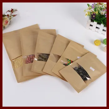9 * 14 100шт коричневые крафт-бумажные пакеты с застежкой-молнией и окошком для подарков, конфет, чая, ювелирных изделий, розничная упаковка из бумаги