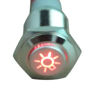 EE поддержка 16 мм 12 В Красный светодиодный Символ фар Металлический переключатель ВКЛ/ВЫКЛ Кнопочный переключатель
