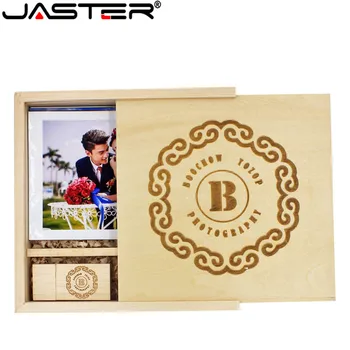 JASTER (1 шт. бесплатный логотип) кленовый деревянный фотоальбом + коробка USB флэш-накопитель 4 ГБ 8 ГБ 16 ГБ 32 ГБ 64 ГБ свадебный подарок для фотосъемки