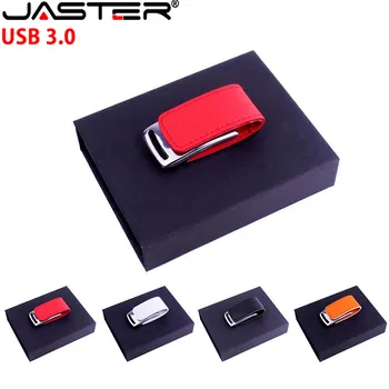 JASTER USB 3,0 ЛОГОТИП клиента металлический кожаный usb + подарочная коробка usb флэш-накопитель pendrive 4 ГБ 8 ГБ 16 ГБ 32 ГБ 64 ГБ memory stick U диск