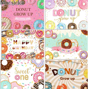 Mocsicka Donut Birthday Background Girls Sweet Donut Grow Up Украшения для вечеринки в честь Дня рождения