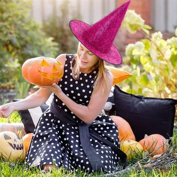 Scriardv Шляпы ведьм на Хэллоуин, забавная яркая шелковая шляпа для взрослых, аксессуар для косплея