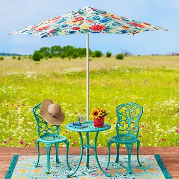 The Pioneer Woman Delaney Многоцветный цветочный 7,5-футовый Шестигранный Пуш-ап Зонт для патио, открытый зонт