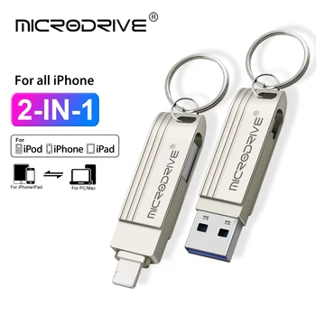 USB 3.0 Флэш-накопитель Для всех iPhone/ipad 2 В 1 Флеш-накопитель Memory Stick 64 ГБ 128 ГБ 256 ГБ Металлический Флешка Бесплатная Доставка