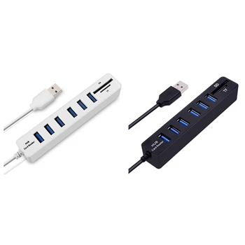 USB-Концентратор 6-Портовый Адаптер-Расширитель USB 2.0 Hub Multi USB Splitter 2.0 Hub USB-Концентратор SD/TF Card Reader Для ПК Белый