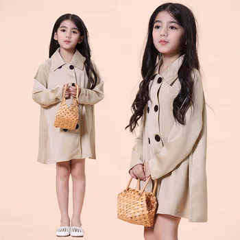 Двубортный тренч для девочек-подростков, детское пальто в корейском стиле, весна-осень, пальто с вышивкой для девочек, модная детская ветровка