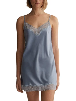 Женская ночная рубашка с кружевной отделкой без рукавов на бретельках, ночное платье на бретельках, пижамы