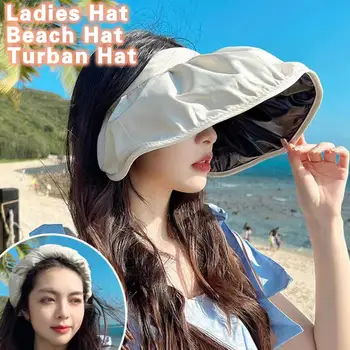 Женская пляжная шляпа С защитой от солнца, Дышащая Складная повязка с широкими полями, Регулируемая защита от ультрафиолета, однотонный пустой топ, летняя кепка