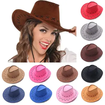 Замшевая ковбойская шляпа в западном стиле, Модная джазовая шляпа, Мужская И женская широкополая кепка, маскарадный аксессуар для платья