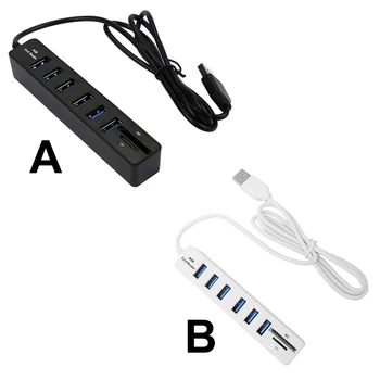 Кабельный концентратор USB 2,0 6 Портов, Разветвитель проводов, высокоскоростной кабель питания компьютера, адаптер для чтения карт памяти TF SD, белый