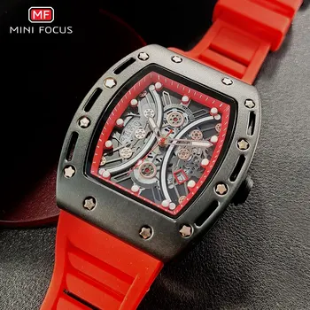 Кварцевые часы MINI FOCUS с тонным циферблатом для мужчин, модные Военные Спортивные наручные часы с красным силиконовым ремешком и датой, водонепроницаемые 0420 г
