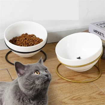 Керамическая миска для кошек, Миска для собак с подставкой, дизайн с наклонным наклоном, Защищающий позвоночник, Миска для питья домашних животных, Блюдо для щенков, Собак, кошек