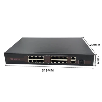 Коммутатор POE 48V Ethernet с 16 портами 10/100 Мбит/с по стандарту IEEE 802.3 af/at Подходит для IP-камеры/беспроводной точки доступа/системы видеонаблюдения