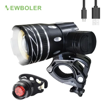 Комплект велосипедных фонарей NEWBOLER 5000 мАч, перезаряжаемая батарея T6 USB с Регулируемым Увеличением, Велосипедная Передняя фара, Велосипедная лампа с задним фонарем