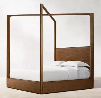 Мебель для спальни, Полка, кровать из американского массива дерева, Современная минималистичная Двуспальная кровать с балдахином, Новый китайский стиль