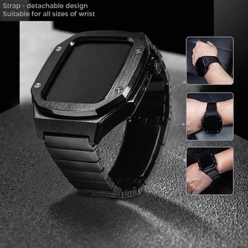 Металлический браслет-звено Ремешок для Apple Watch Band 44 мм 45 мм Комплект магнитных модификаций Металлический корпус для iWatch серии 8 7 6 5 4 Correa