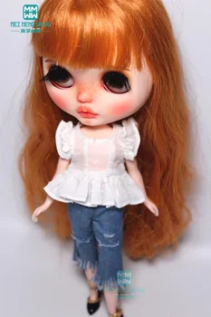 Модная белая рубашка Blyth Blyth, рваные джинсы для куклы Blyth Azone 1/6, аксессуары для кукол