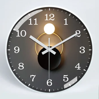 Настенные часы для гостиной, Элегантные кварцевые настенные часы в стиле Ар-деко, Часы В Подарок, Легкие Стрелки, Круглое Черное Стекло, Спальня, Декор для гостиной