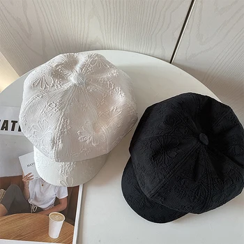 Новая весенне-летняя шляпа для женщин, Жаккардовая кепка газетчика, Солнцезащитная шляпа с изогнутыми полями, Восьмиугольная шляпа Унисекс, Пляжная шляпа, защита от солнца