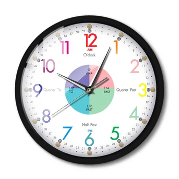 Обучающие светодиодные часы с указанием времени Современный дизайн с металлическим каркасом, учебное пособие по времени, Голосовое управление, умные настенные часы с ночником