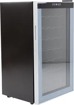 Отдельно стоящий винный холодильник WC34N2P с одной зоной регулировки температуры вмещает до 34 бутылок, конструкция из нержавеющей стали с