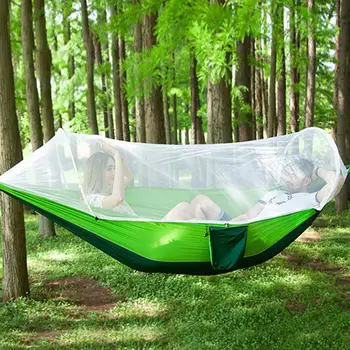 Портативный походный гамак с москитной сеткой из высокопрочной парашютной ткани Подвесная кровать Качели для сна 1-2 человека