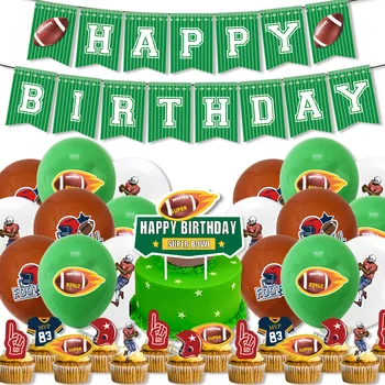 Принадлежности для Вечеринки в честь Дня рождения в стиле Регби, Воздушные шары для американского Футбола, Баннеры, Флаг для торта, Топперы для Кексов, Украшения для вечеринки в честь Дня рождения