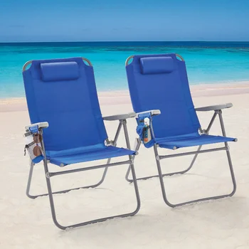 Раскладывающийся 4-позиционный пляжный стул большого размера с 2 опорами, синяя мебель для патио, Садовый стул, уличная мебель