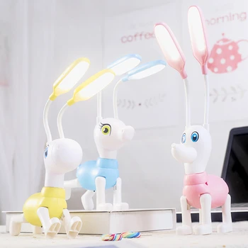 Светодиодная настольная лампа с двумя головками мультяшных животных с тремя Регулировками Яркости, USB, Освещение для рабочего стола в студенческом общежитии, Домашнее украшение
