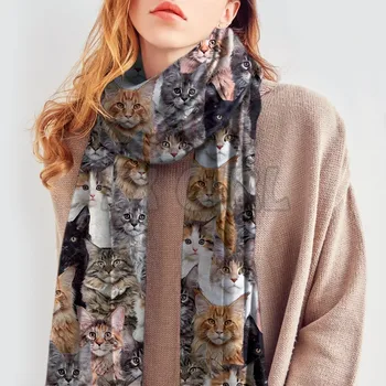 У вас будет букет мейн-кунов, имитирующий кашемировый шарф с 3D принтом, Осенне-зимний утолщающий теплый шарф-шаль с забавной собачкой