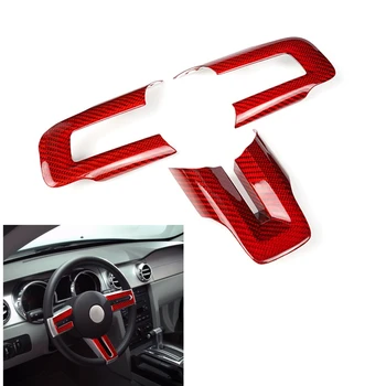 Для Ford Mustang 2015-2021 Карбоновое волокно, красная/черная панель рулевого колеса автомобиля, кнопка, рамка, накладка