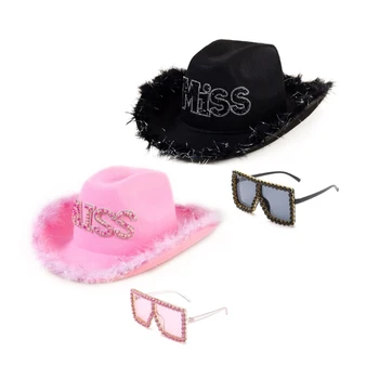 Западная Ковбойская шляпа пастушки + Солнцезащитные очки, набор мерцающих кристаллов для девочек и мальчиков, Прямая доставка