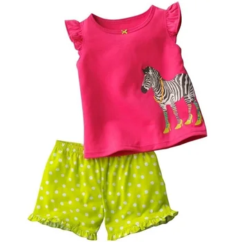 Комплект одежды для девочек Hooyi, детская одежда с зеброй, костюмы, Летние футболки с короткими рукавами, Шорты, брюки, спортивный костюм из 100% хлопка