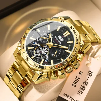 Модные Декоративные кварцевые часы с Турбийоном из нержавеющей Стали, водонепроницаемые роскошные золотые мужские часы Relogio Masculino