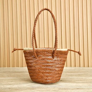 Плетеная сумка из кожи в стиле Ретро, сумка через плечо, Повседневная Пляжная сумка-тоут