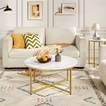 Современный круглый журнальный столик из искусственного мрамора, золото, Мебель, мебель для гостиной, простой и современный журнальный столик